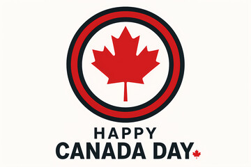 Happy Canada Day Poster with Red Maple Leaf and Circular Design, Patriotic Colors, National Holiday Concept, Generative AI