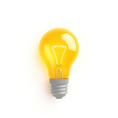 Illuminated yellow light bulb on white background