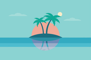 tropical island with palm trees and sea