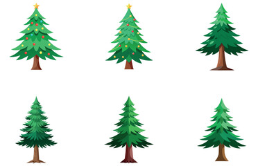 Pine Trees Vector Designs Set Minimal Flat Evergreen Tree Graphics for Nature and Forest Themes