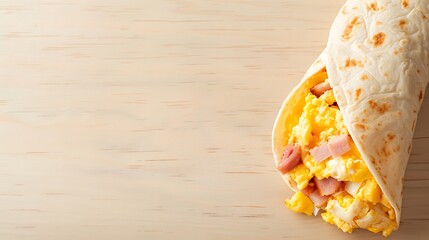 Delicious Scrambled Egg and Ham Breakfast Burrito Delightful Morning Meal