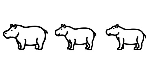 hippopotamus outline or line icon design bundle.