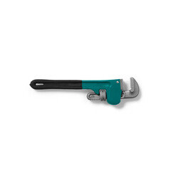 A large adjustable wrench designed for gripping and turning pipes and fittings.