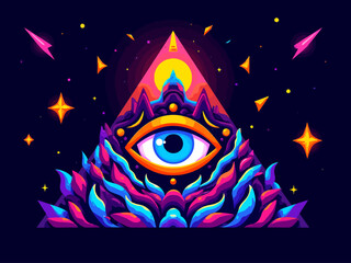 All Seeing Eye icons set pyramid Illuminati symbol