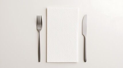 Simple Table Setting with Silverware and White Napkin on a Beige Surface