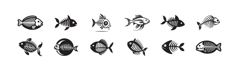 Fish bone icon sign, vector illustration of a fish
