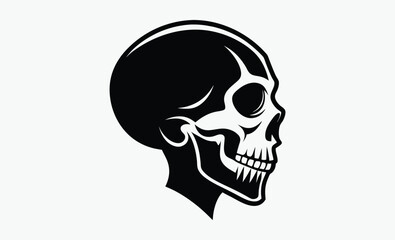 Skull silhouette profile, side view skull icon, black and white vector, Halloween design art, spooky bone illustration