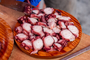 pulpo a feira is a traditional recipe of cooked octopus in Galicia, Spain © VicVaz