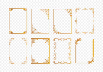 Set of Decorative vintage frames and borders set,Gold photo frame with a corner Thailand line floral for the picture, andVector design decoration pattern style. Border design is pattern Thai art style