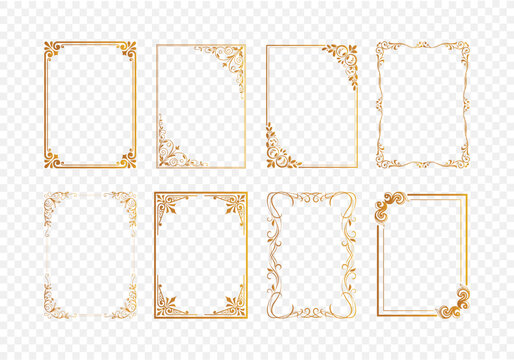 Set of Decorative vintage frames and borders set,Gold photo frame with a corner Thailand line floral for the picture, andVector design decoration pattern style. Border design is pattern Thai art style
