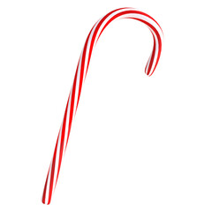 A traditional candy cane with red and white stripes, often associated with Christmas and festive celebrations.
