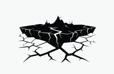 Surface crack silhouette, earthquake fissure icon, black and white vector