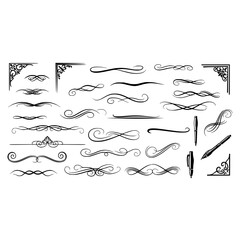 Elegant vector flourish design elements decorative swirls borders and corner ornaments for decoration design