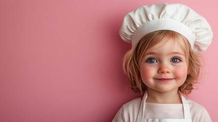 A cheerful child dressed as a chef flashes a warm smile, embodying innocence and joy. This charming image captures playful culinary enthusiasm and creativity.