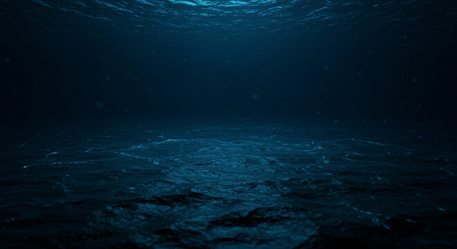 Underwater scene dark ocean surface with rippling texture depth diminishing with distance