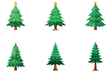 Pine Trees Vector Designs Set Clean Minimal Flat Evergreen Tree Illustrations for Nature Themes