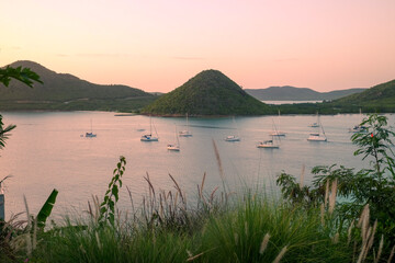Antigua, West Indies. Boats in the bay at English Harbor