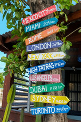 Antigua, West Indies. Directional signs at English harbor.