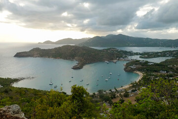 Antigua, West Indies. Boats in the bay at English Harbor