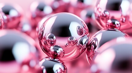 A close-up view of a cluster of pink reflective bubbles against a soft surface, presenting a playful yet artistic arrangement that invites curiosity and introspection.