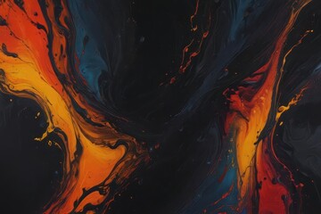 Black fluid acrylics swirl, creating abstract forms on canvas , canvas texture, painting, modern