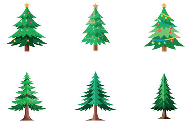 Pine Trees Vector Designs Set Minimalist Flat Evergreen Forest Tree Illustrations
