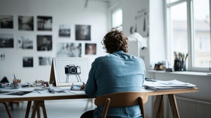 A creative artist works on a concept drawing in a bright studio, showcasing the spirit of imagination and artistic expression through the lens of contemporary creativity.