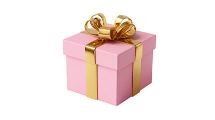 Obraz premium Pink gift box with shiny gold ribbon, top-down view, hyper-clean 3D render, isolated, PNG 