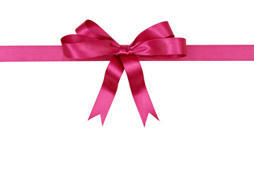 Pink gift ribbon and bow isolated on white background horizontal