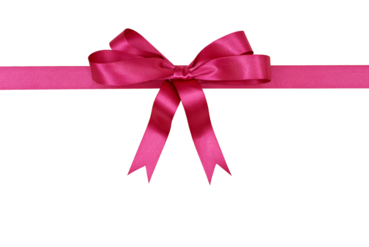 Pink gift ribbon and bow isolated on white background horizontal