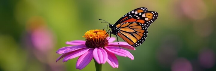 Obraz premium A monarch butterfly delicately sipping nectar from a vibrant purple coneflower , beauty, invertebrate