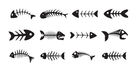 Fish bone icon on white background. fish skeleton sign. fishbone symbol. flat style. Silhouette fish vector icon, vector illustration eps 10.