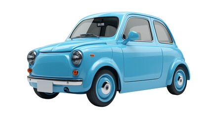 Cute compact blue city car, soft round edges, 3D render, isolated on white, suitable for mobile game icon, PNG