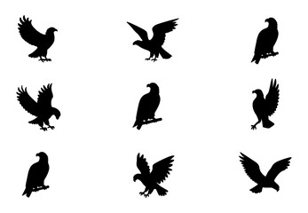Eagle Silhouettes Nine Unique Poses for Design Projects, Logos, and More