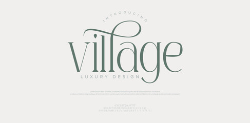 Village, elegant alphabet beauty logo font. Classic beautiful Modern luxury Serif Letter Minimal Fashion. Typography decoration logotype fonts, wedding, logos. vector illustration
