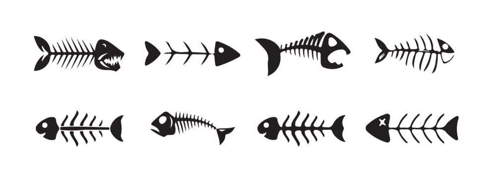 Fish bone icon on white background. fish skeleton sign. fishbone symbol. flat style. Silhouette fish vector icon, vector illustration eps 10.