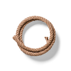 A coiled rope made of natural fibers, often used in various applications like sailing, climbing, and crafting.