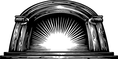 Surreal floating doorway with glowing frame against black background