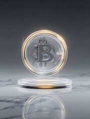 Holographic Cryptocurrency Coin on Marble