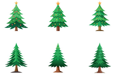 Pine Trees Vector Designs Set Flat Minimal Evergreen Tree Illustrations for Nature and Forest Themes