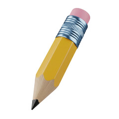 Yellow pencil with pink eraser isolated on transparent background