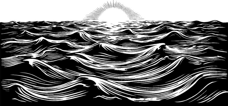 Serene lake waves in black and white design for tranquility themes