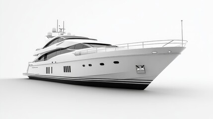 Naklejka premium Sleek modern luxury yacht rendered in black and white, showcasing smooth lines and detailed design from the front side.