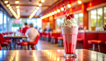 Strawberry milkshake diner restaurant.