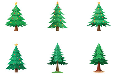 Pine Trees Vector Designs Set Minimal Flat Style Evergreen Forest Illustrations