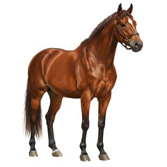 Obraz premium Realistic horse in white background, and a thoroughbred horse standing against a white background