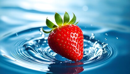 Strawberry Splash in Blue Water.