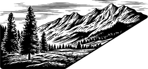 Fototapeta premium Tilted mountain landscape in black and white with dramatic parallelogram framing