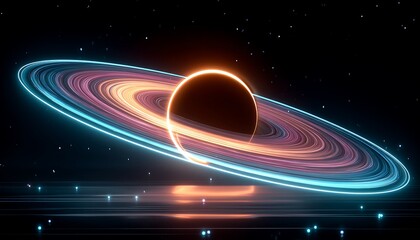Planet with glowing rings in space