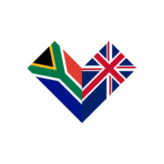 friendship concept. heart shape icon of south africa and british flags. vector illustration isolated on white background